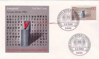 FDC Saksa - Europa-Marke , 05.05.1983.  60 Pf.  Erfindung der Buchdruckerkunst.  Kirjapainotaidon keksiminen.