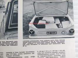 Tekniikan maailma 1965 nr 12 heinäkuu , sis. mm. seur. artikkelit / kuvat / mainokset;  Koekuvissa Blex P4, Koeajossa Vespa Super Sport ja Ford Cortina GT,