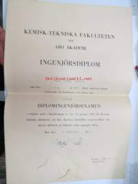 Kemisk-tekniska fakulteten vid Åbo Akademi Ingenjörsdiplom M.H.E. 16.9.1950 -tutkintotodistus