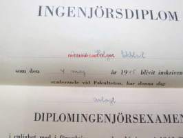 Kemisk-tekniska fakulteten vid Åbo Akademi Ingenjörsdiplom M.H.E. 16.9.1950 -tutkintotodistus