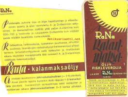 RaNa Kalanmaksaöljy , tuote-etiketti  ja seloste 40 - luku