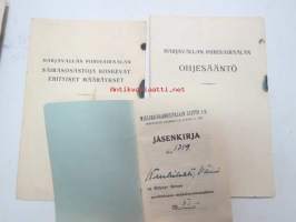 Harjavallan Piirisairaalan ohjesääntö / Harjavallan Piirisairaalan sairasosastoja koskevat erityiset määräykset / Mielisairaanhoitajain Liitto ry jäsenkirja  nr 1759