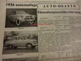 Maaseudun Koneviesti 1956 / 1, 18.1.1956 sis. mm. seur. artikkelit / kuvat / mainokset; Perkins P-sarja, Härmä oja-aura, Kirjavalan matkareki, Hankmo 21, 25