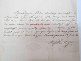 &quot;Filarelärlingen Oskar Nordberg, som arbetat vid Tammerfors Linne &amp; Jern Manufaktur Aktie Bolags mek. verkstad sedan den 5 Sept. 1881...&quot; 18.7.1883, allekirjoitus