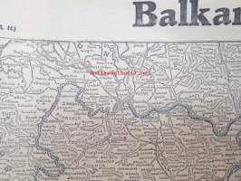 Balkanin Sotanäyttämö (-kartta) - Helsingin Sanomat -I Maailmansodan alkuhetkien ajalta oleva kartta