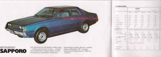 Mitsubishi myyntiesite - Colt, Lancer, Galant, Galant Farmari, Sapporo. 21 x 10,5 cm.