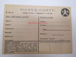 Maaottelumarssi 1941 marssikortti, Kortti nr 3 - miehet maaottelumarssikortti, käyttämätön -unused competition card (marching, between Sweden and Finland in 1941)