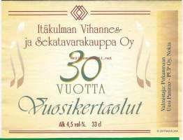 Vuosikertaolut Itäkulman Vihannes- ja Sekatavarakauppa 30 v - olutetiketti