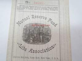 Mutual Reserve Fund Life Association (New York USA) Policy of Insurance - Isak Isaksson Walli, 26.6.1891, Lappo (Lappohja), 5 000 Smk -henkivakuutusasiakirja,