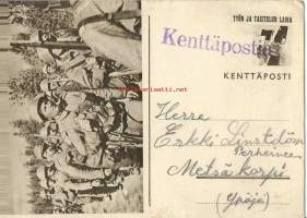 Työn ja taistelun laina  - kenttäpostikortti kulkenut 1941