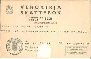 Verokirja vuodelle 1958 ei merkintöjä