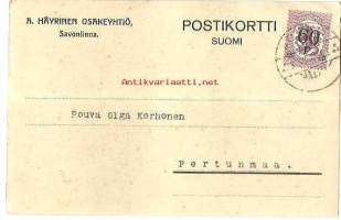 A.Häyrinen Oy, Savonlinna  firmakortti  31.8.1921     firmakuori