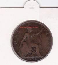 Iso-Britannia:  Great Britain one penny 1908 Edward VII. 1 pennin kolikko.