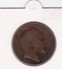 Iso-Britannia:  Great Britain one penny 1908 Edward VII. 1 pennin kolikko.