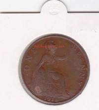 Iso-Britannia:  Great Britain one penny 1918 George V. 1 pennin kolikko.