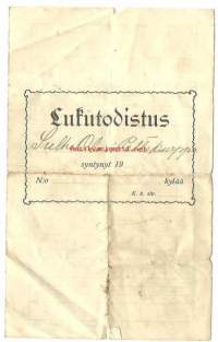 Lukutodistus: Lastenkoulutodistus 1933 -   todistus