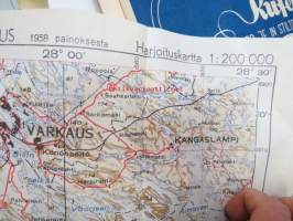 Varkasu - Yleiskartan suurennos 1958 painoksesta - Harjoituskartta Ristiina 1 : 200 000 TopK (Topografikunta?) Rot. 10.58 -kartta