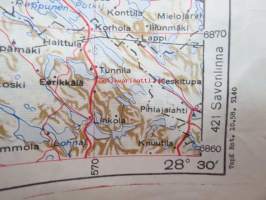 Varkasu - Yleiskartan suurennos 1958 painoksesta - Harjoituskartta Ristiina 1 : 200 000 TopK (Topografikunta?) Rot. 10.58 -kartta