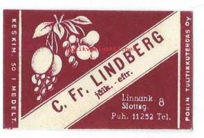 C.Fr.Lindberg Jälk- Linnank 8 -  tulitikkuetiketti