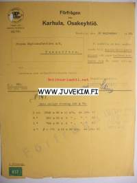 Karhula Osakeyhtiö Karhula 10.9.1923 -asiakirja