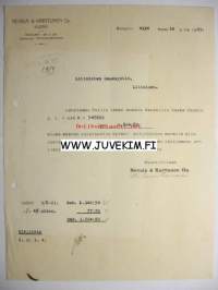 Nevala &amp; Karttunen Oy Kuopio 16.9.1923 -asiakirja