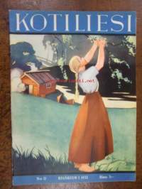 Kotiliesi 1932 / 11 (kansi Martta Wendelin ) Kesäkuu 1932 .  Uimahuoneen rakennusohje. Takakannen sisäsivulla värikuva seinävaate Planeetta. Kirjoitus ja kuva: