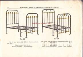 Keski-Suomen Maanviljelys-Konekauppa-Osakeyhtiö, Jyväskylä - Hinnasto rautasängyille ja patjoille, 1910.  Myyntiesite.