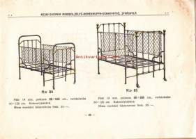 Keski-Suomen Maanviljelys-Konekauppa-Osakeyhtiö, Jyväskylä - Hinnasto rautasängyille ja patjoille, 1910.  Myyntiesite.