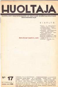 Huoltaja - Kunnallisen huoltotoiminnan ja yksityisen hyväntekeväisyyden äänenkannattaja N:o 17, syyskuu 1936.