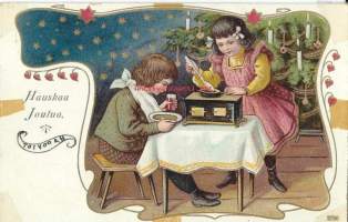 Joulupuuro     - lapsipostikortti    - kulkenut  1904 Suomessa