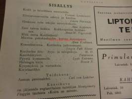 Kotiliesi Lokakuun 2. numero 1926 . sis mm,kansi poika ja koira.Helsingin kirje,Lyyli Kairamo.Patarouva;Kaallikääryleet.Miesten pukukankaiden kutomisesta