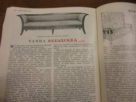 Kotiliesi 1927 / 7 Huhtikuu.Omakoti-numero.Kansik,Vieraita odotetaan.Carolu Lindberg;Maalainen rakennustyylioikeuksiinsa.Ryijysohva,Hanna-Liisa