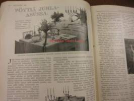 Kotiliesi 1927 / 7 Huhtikuu.Omakoti-numero.Kansik,Vieraita odotetaan.Carolu Lindberg;Maalainen rakennustyylioikeuksiinsa.Ryijysohva,Hanna-Liisa