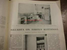 Kotiliesi 1927 / 7 Huhtikuu.Omakoti-numero.Kansik,Vieraita odotetaan.Carolu Lindberg;Maalainen rakennustyylioikeuksiinsa.Ryijysohva,Hanna-Liisa