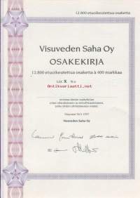 Visuveden Saha  Oy , 12800x 400 mk  osakekirja, Visuvesi  30.5.1997