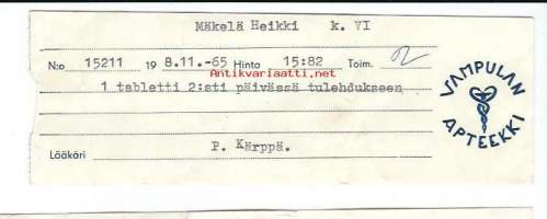 Vampulan   Apteekki  Vampula  - resepti signatuuri  1965