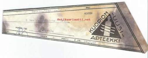 Kuopion Uusi  Apteekki  Kuopio - resepti signatuuri  1967