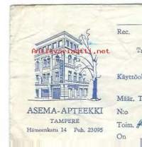Asema-Apteekki  Tampere - resepti signatuuri  reseptipussi 1962