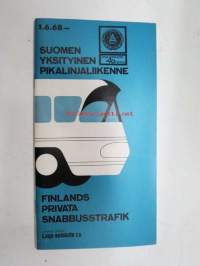 Suomen yksityinen pikalinjaliikenne 1.6.1968- Finlands privata snabbustrafik -linja-auto aikataulukirja