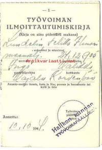 Työvoiman ilmoittautumiskirja  10.10.1944  / Halikon kunnan Työvoimapäällikkö