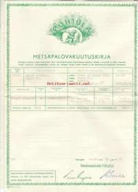 Metsäpalovakuutuskirja 1955 / Lappi TL Pappila   - vakuutuskirja