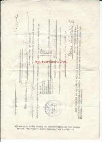 Varusteiden luovutustodistus 5.10.1944