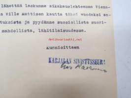 Karjalan sivistysseura, Helsinki, 8.9.1936 -asiakirja