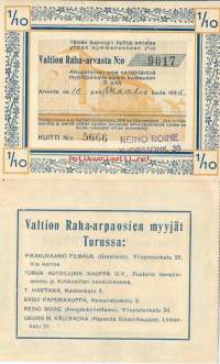 1/10 osa Valtion Raha-arvasta 1936 nr 33157-  arpa