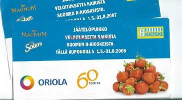 Oriola Oy 2007 ja 2008/ 60 v - lahjakuponki / tilapäinen maksuväline 2 kpl
