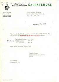 Kokkolan Kappatehdas Oy 1958  - firmalomake