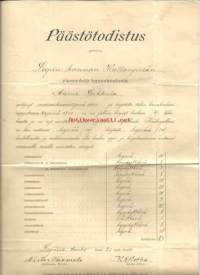 Lapin kunnan Kullanperän ylemmästä kansakoulusta 1913- todistus