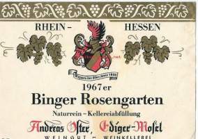 Binger Rosengarten 1967 - viinietiketti,  viinaetiketti