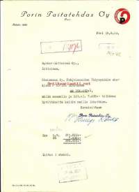 Porin Paitatehdas Oy 1950  - firmalomake