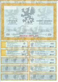 Kymmene  Oy    Litt  EU 100x20 mk   , osakekirja, Kesälahti  15.12.1989